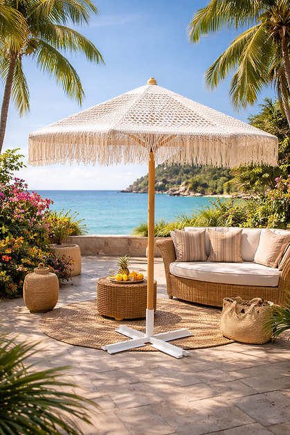 Macrame OutdoorUmbrella 2 Wind-Resistant Umbrellas for Hotels and Homes, Ready to Ship